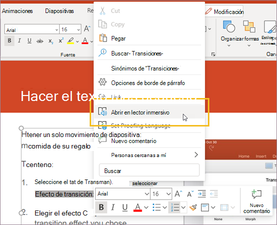 Seleccione Abrir Lector inmersivo.