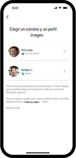 Aparecen varias fotos de perfil con nombres para elegir