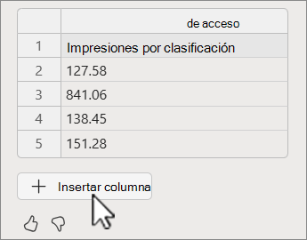 Captura de pantalla de la columna insertar del panel Copilot.
