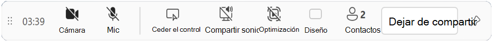 Compartir pantalla la barra de moderador de Teams