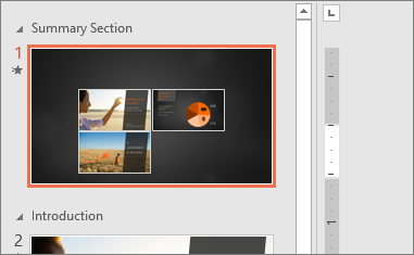 Muestra la diapositiva Sección de resumen de una Vista general de resumen en PowerPoint.