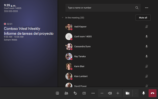 Sala de Teams en la pantalla de Android
