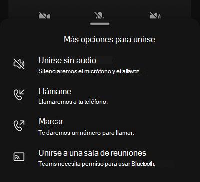 Seleccione un origen de audio de la pantalla de reunión móvil antes de unirse.