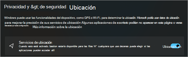 Imagen que muestra la pantalla Ubicación de seguridad & privacidad.
