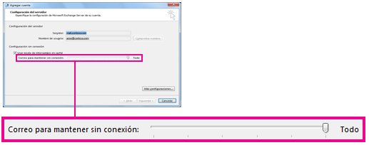 Control deslizante de volumen de almacenamiento de correo sin conexión