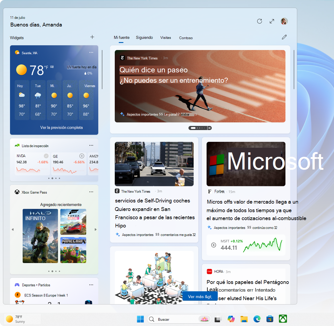 Captura de pantalla del widget que muestra el panel de widgets y las fuentes.