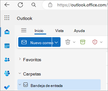 Captura de pantalla que muestra Outlook en la Web página principal