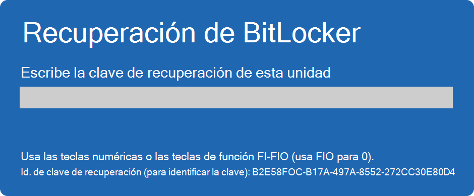 Captura de pantalla de la pantalla de recuperación de BitLocker.
