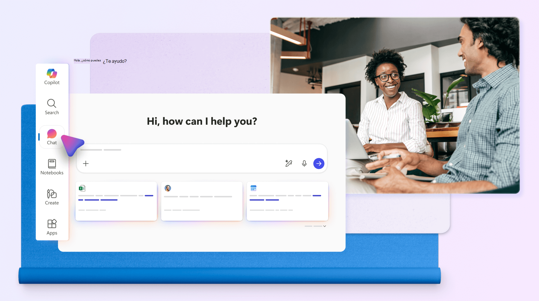 Imagen conceptual de la página Chat en aplicación Microsoft 365 Copilot