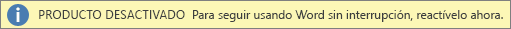 Captura de pantalla de la barra de advertencia “Producto desactivado”