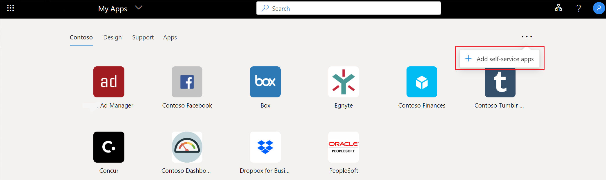 La página Agregar aplicaciones en el portal Aplicaciones de myapplications.microsoft.com