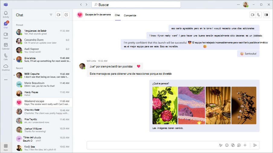 Captura de pantalla que muestra varias imágenes en paralelo en una publicación de canal o chat de Teams.