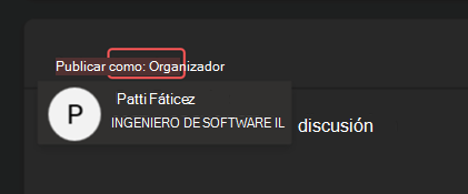 Captura de pantalla de la publicación en Microsoft Teams Q&A como organizador.