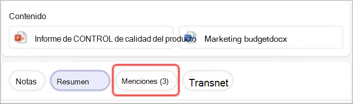 Vista de resumen de la reunión en Teams