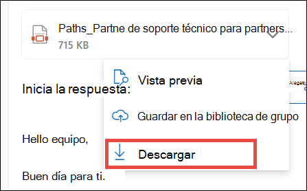 Descargar datos adjuntos para el nuevo Outlook