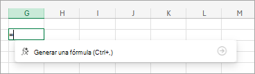 Muestra una celda de Excel con el signo = escrito en ella y una ventana emergente que tiene un mensaje para escribir una fórmula.