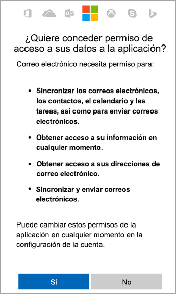 Pulse en Sí para aceptar los permisos