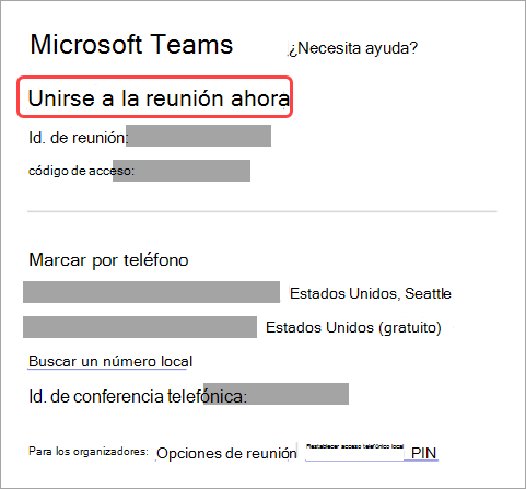 Captura de pantalla que muestra cómo unirse a una reunión desde la invitación.