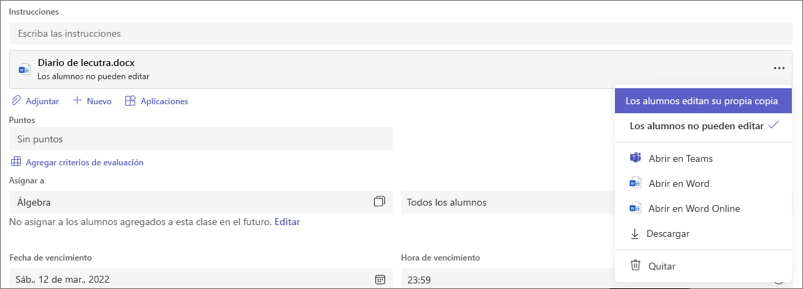 Agregar recursos a una tarea.