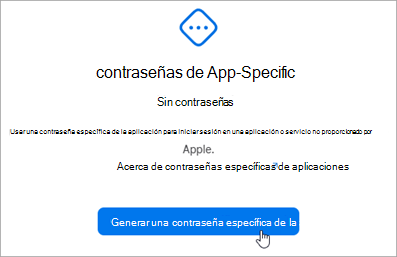 Captura de pantalla de la ventana para generar una contraseña específica de la aplicación