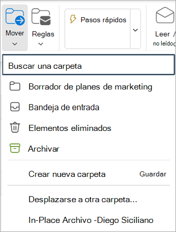 Seleccione Mover desde la cinta de opciones