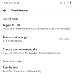 Walkie Talkie Alternar a la configuración del modo Hablar