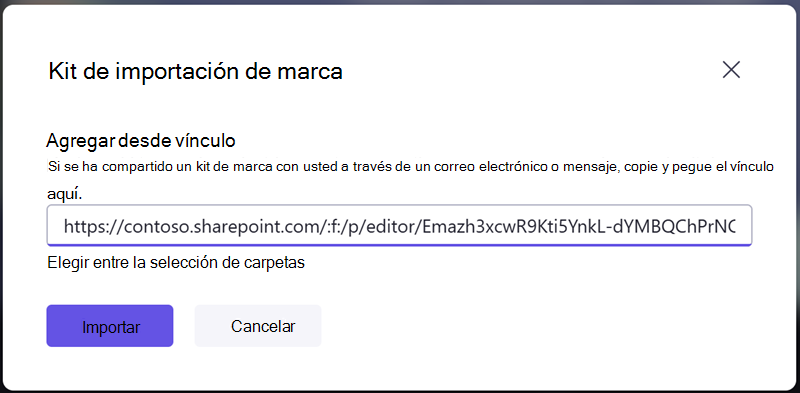 Importe un kit de marca escribiendo un vínculo para compartir que recibió de otra persona.