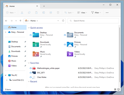 Dónde encontrar la ubicación permanente de las carpetas conocidas en Windows 11 Explorador de archivos.