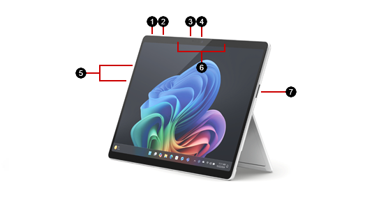 Una Surface Pro 11ª edición con las características de hardware identificadas.