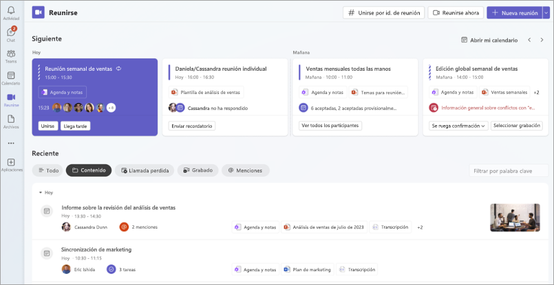 Captura de pantalla de toda la pantalla de la aplicación Meet en Teams para escritorio.