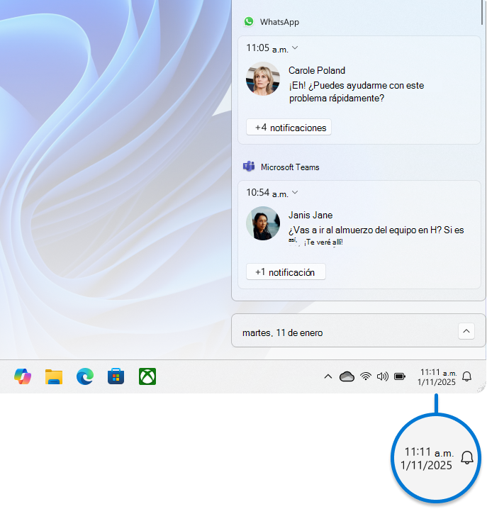 Captura de pantalla del Centro de notificaciones.