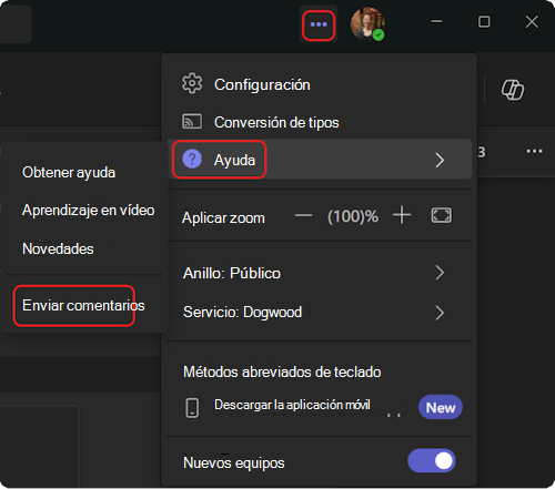Cómo ir al menú de ayuda en Teams.