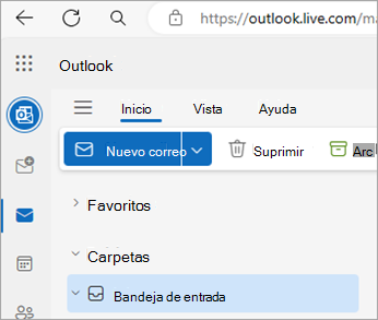 Captura de pantalla que muestra Outlook.com página principal