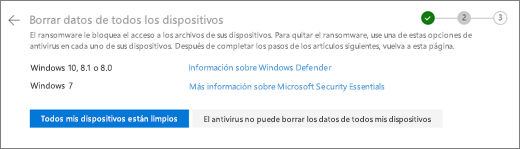 Captura de pantalla de la pantalla Limpiar todos los dispositivos en el sitio web de OneDrive