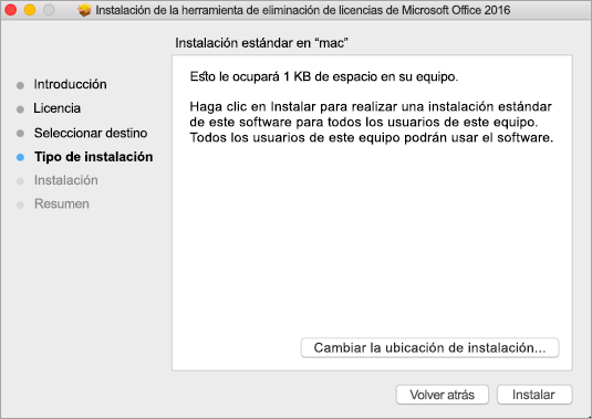 En la herramienta para quitar licencias, haga clic en Instalar.