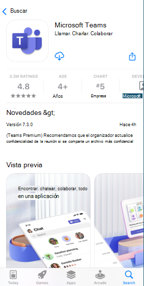 Logotipo de Teams con botón de descarga con flecha en la nube para apple store