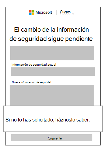 Captura de pantalla de información de seguridad pendiente y un globo que muestra cancelar esta solicitud
