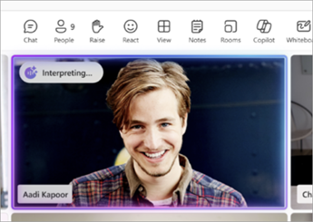 Captura de pantalla de la indicación que aparece cuando se interpreta el discurso de una persona en una reunión de Teams.