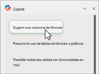 Captura de pantalla de la columna De copiloto sugerir fórmula.