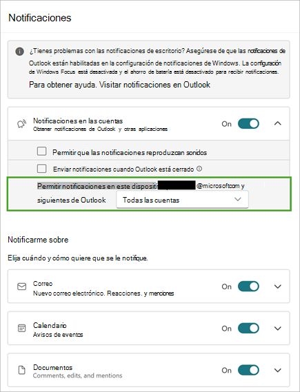 Seleccione Expandir para ver más opciones de notificación