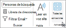 Botón Todas las aplicaciones en Outlook para Windows