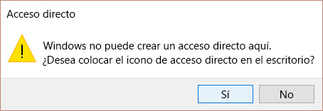 Alerta de acceso directo en Win 10