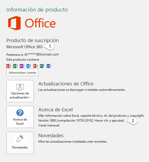 Página de cuenta que incluye información de Usuario y de Producto