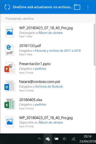 Pantalla procesando cambios de OneDrive