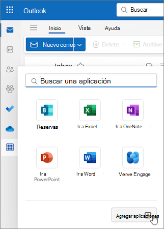 El menú flotante Más aplicaciones en Outlook en la Web y en el nuevo Outlook para Windows.