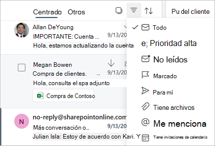 Filtrar los mensajes