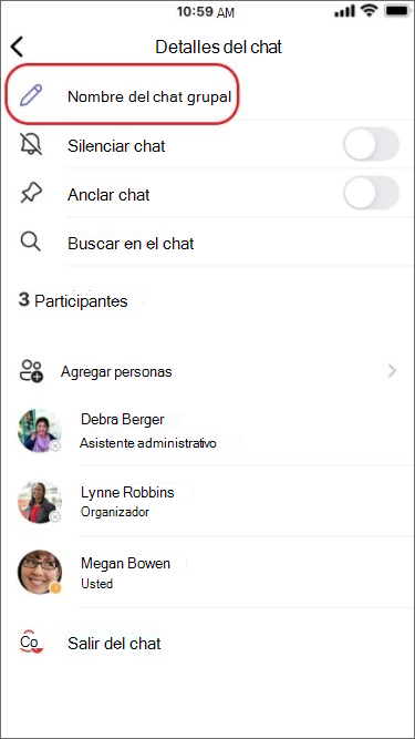 crear un nombre de chat grupal en un dispositivo móvil
