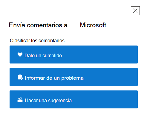 La página Enviar comentarios de nivel superior en la aplicación Obtener ayuda.