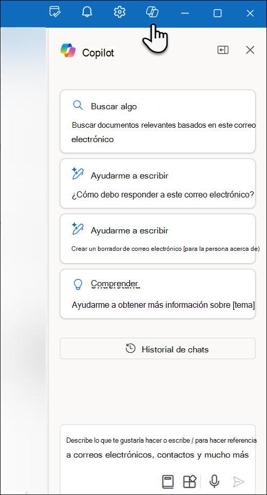 El panel de chat de Copilot en Outlook.