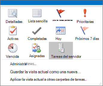 Haga clic en Tareas y elija una opción de la Vista actual.